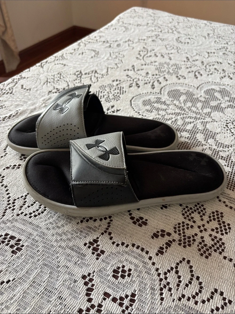 Under Armour Black and Gray Men's Adjustable Slide Sandals